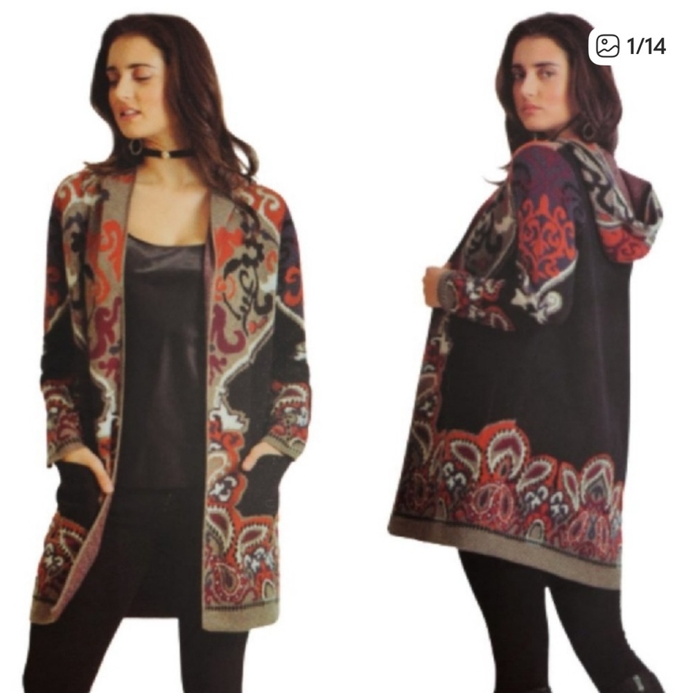 🟪Elegant Black and Red Patterned Cardigan🟣